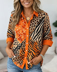 Mixed Animal Print Button-Up Tunic Shirt