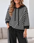 Striped Patchwork Fleece-Lined Hoodie Set