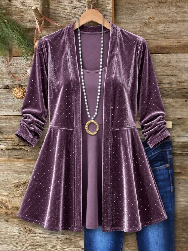 Shimmer Velvet Open Front Cardigan