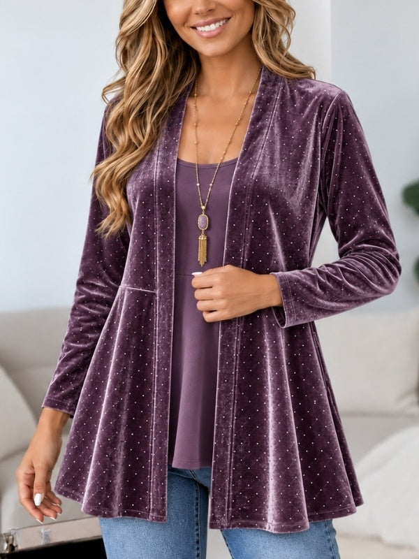 Shimmer Velvet Open Front Cardigan