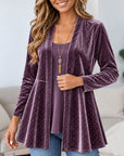 Shimmer Velvet Open Front Cardigan