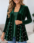 Pearl Embellished Velvet Open Cardigan