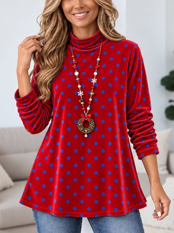 Polka Dot Velvet Turtleneck Tunic
