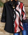Abstract Print Color Block Button Shirt