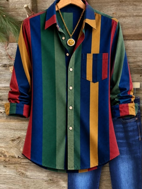 Colorful Stripe Roll Sleeve Shirt