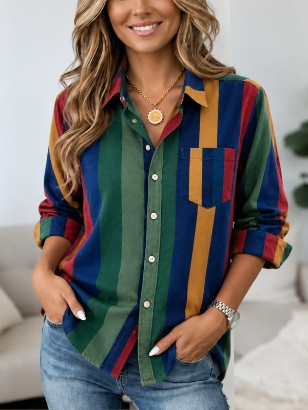 Colorful Stripe Roll Sleeve Shirt