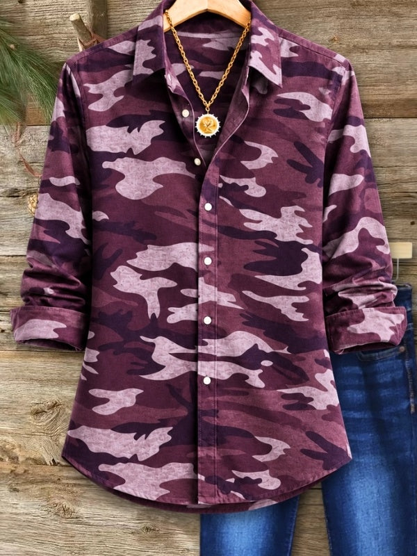 Camo Print Roll Sleeve Button Shirt