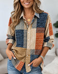 Geometric Patchwork Roll Sleeve Shirt