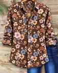 Vintage Floral Print Roll Sleeve Shirt