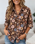 Vintage Floral Print Roll Sleeve Shirt
