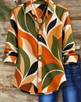 Retro Leaf Print Roll Sleeve Shirt
