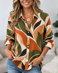 Retro Leaf Print Roll Sleeve Shirt