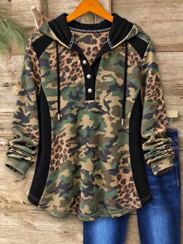 Camo Leopard Patchwork Hooded Tunic