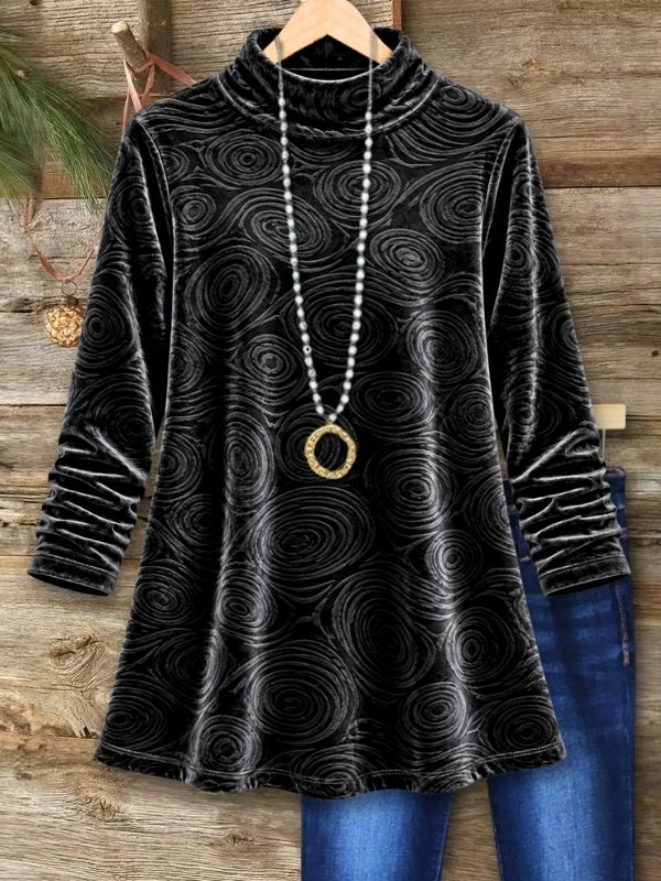 Embossed Swirl Velvet Turtleneck Tunic