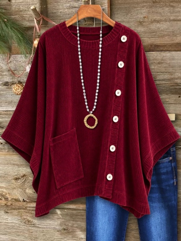 Corduroy Button Detail Poncho Top