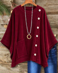 Corduroy Button Detail Poncho Top