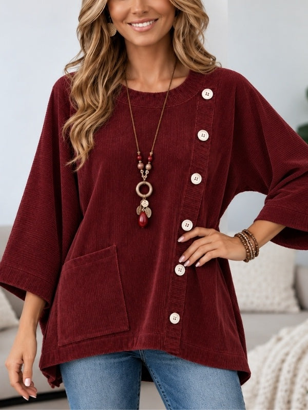 Corduroy Button Detail Poncho Top
