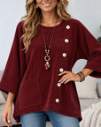 Corduroy Button Detail Poncho Top