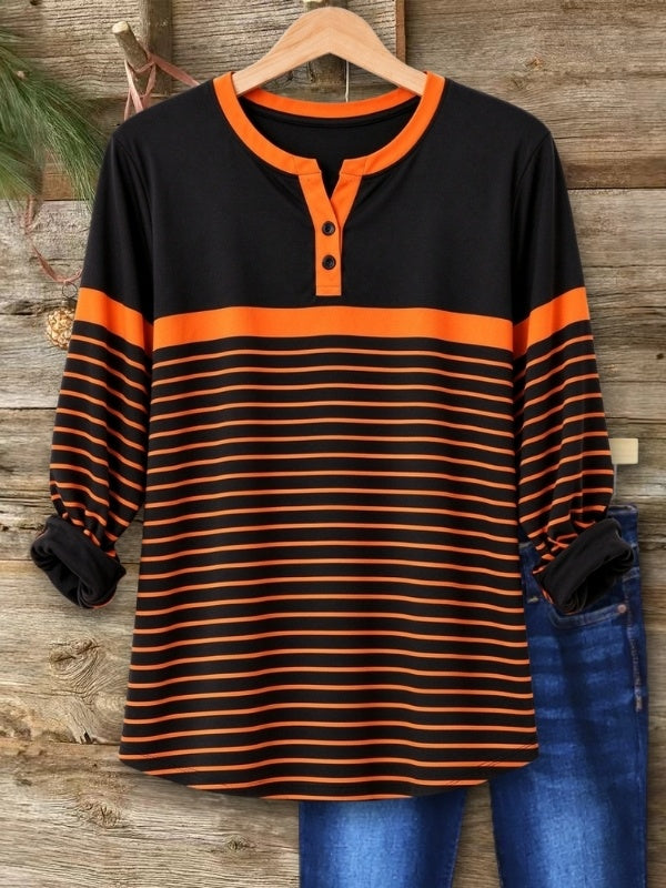 Striped Henley Long Sleeve Top