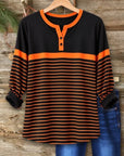 Striped Henley Long Sleeve Top