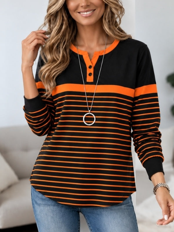 Striped Henley Long Sleeve Top