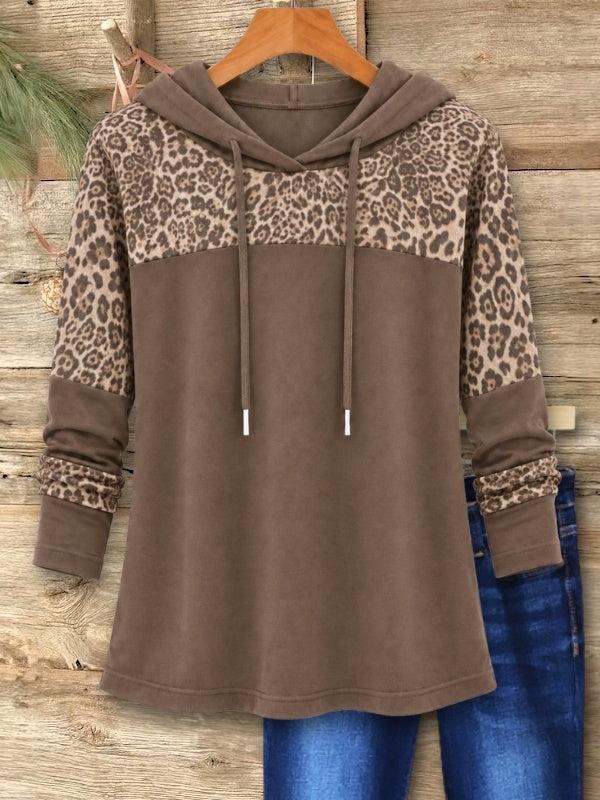 Leopard Patchwork Hooded Tunic Top