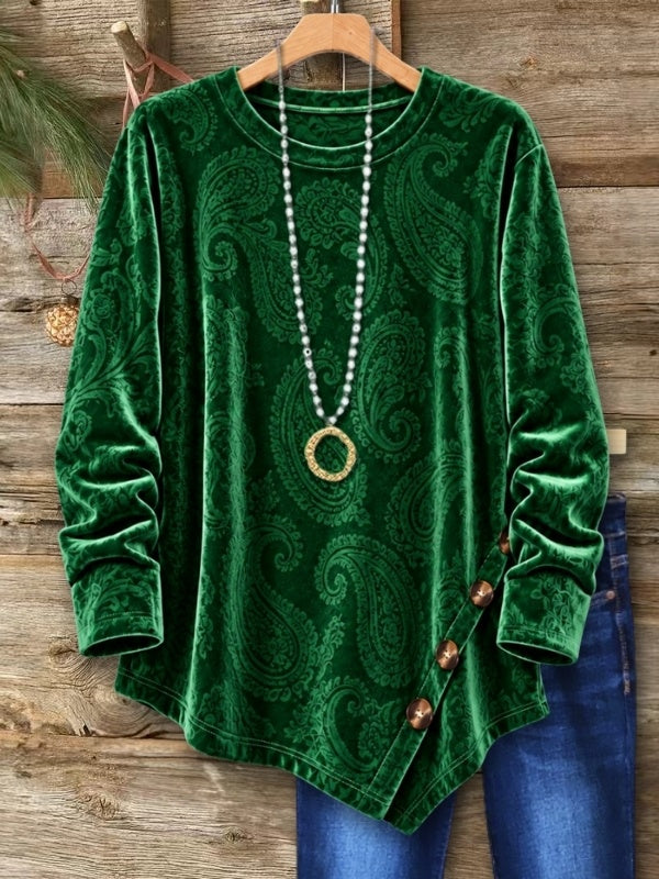 Paisley Velvet Asymmetrical Button Tunic