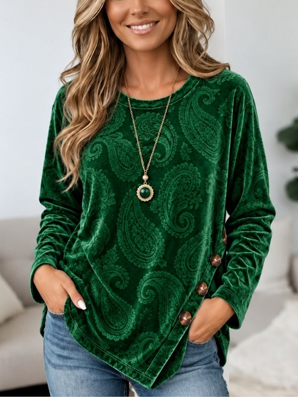 Paisley Velvet Asymmetrical Button Tunic