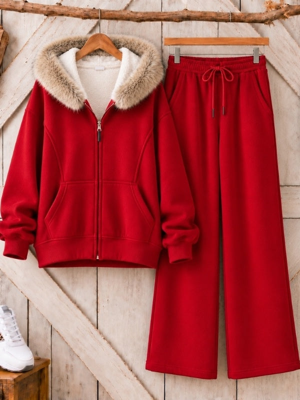 Fleece Lined Faux Fur Hooded Set