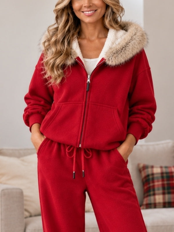 Fleece Lined Faux Fur Hooded Set