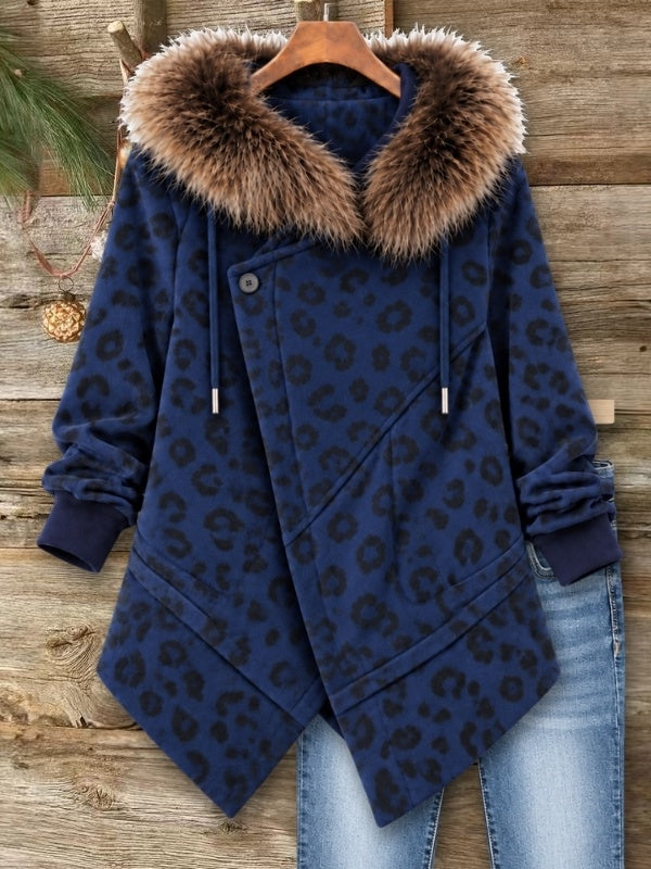 Leopard Print Faux Fur Hooded Fleece Jacket