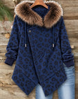 Leopard Print Faux Fur Hooded Fleece Jacket