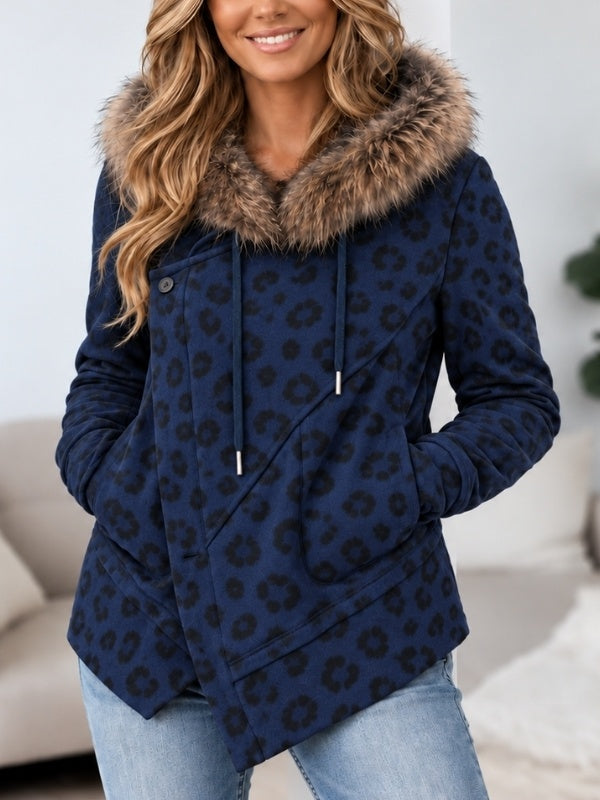 Leopard Print Faux Fur Hooded Fleece Jacket