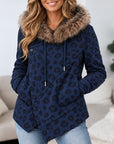 Leopard Print Faux Fur Hooded Fleece Jacket