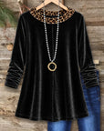 Leopard Print Collar Velvet Tunic