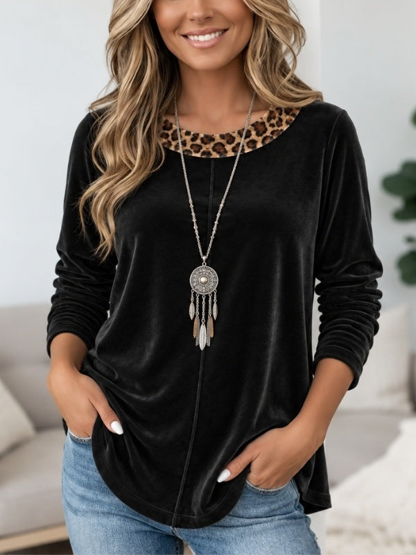 Leopard Print Collar Velvet Tunic