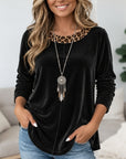 Leopard Print Collar Velvet Tunic