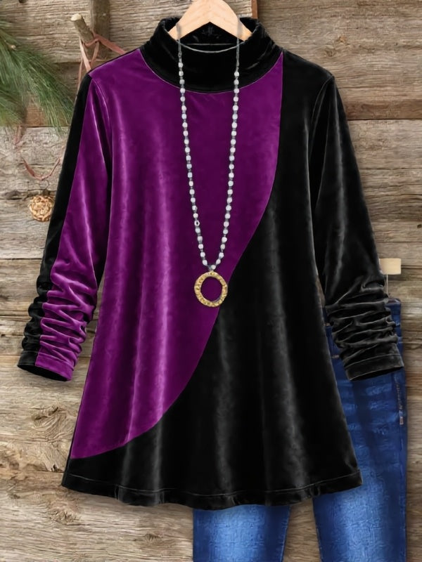 Colorblock Velvet Long Sleeve Tunic