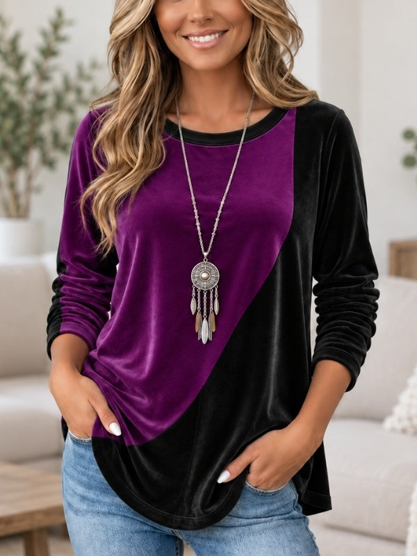 Colorblock Velvet Long Sleeve Tunic