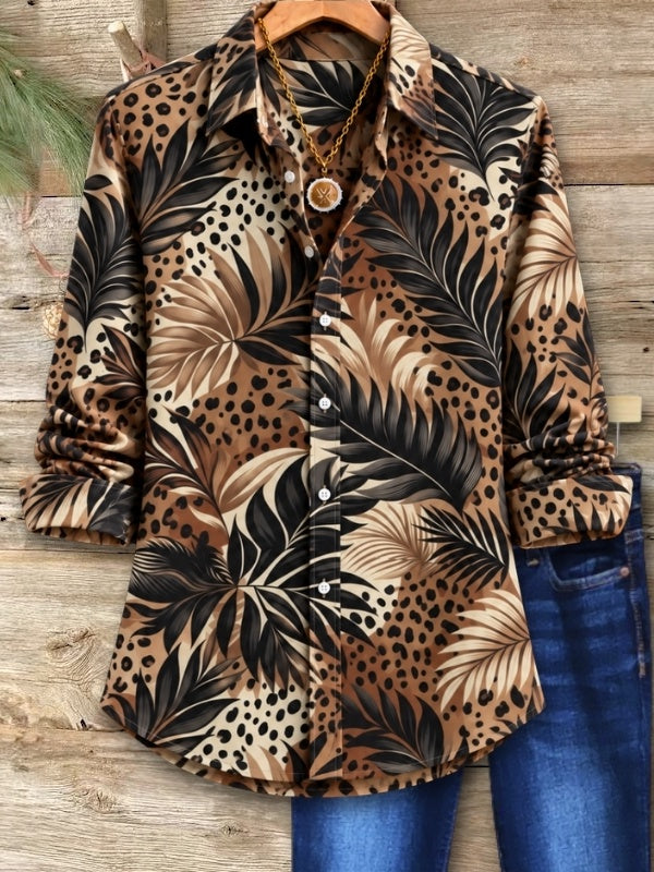 Leopard Tropical Print Button Down Shirt