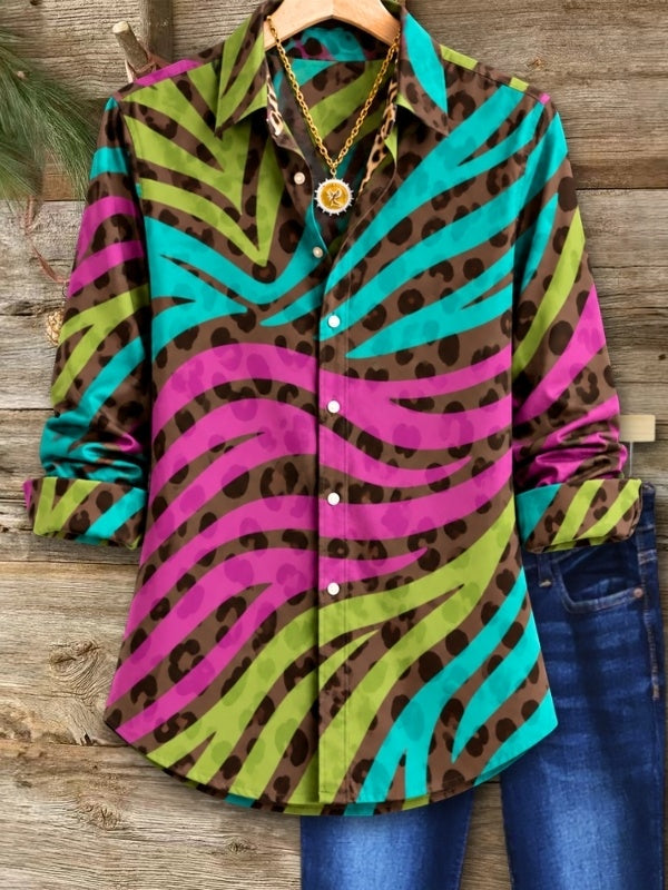 Colorful Animal Print Button Down Shirt
