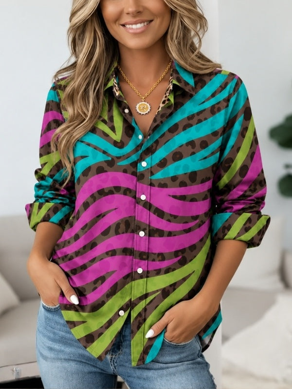 Colorful Animal Print Button Down Shirt