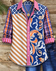 Mixed Print Patchwork Button Down Shirt