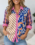 Mixed Print Patchwork Button Down Shirt