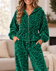 Leopard Print Velvet Hooded Two Piece Set