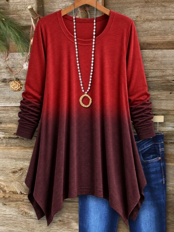 Ombre Print Scoop Neck Tunic Top
