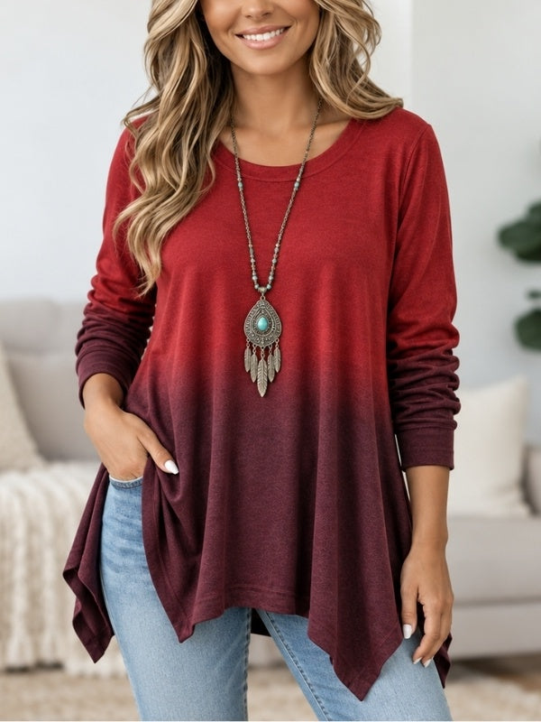 Ombre Print Scoop Neck Tunic Top