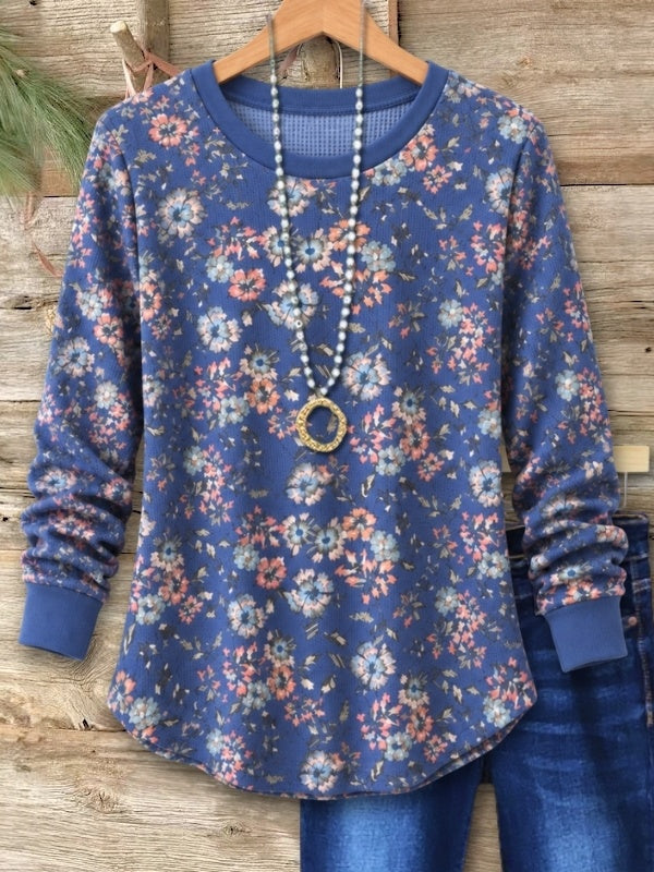 Floral Print Crew Neck Long Sleeve Tunic