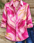 Pink Marble Print Button Down Tunic Shirt