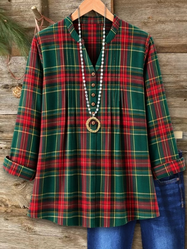 Plaid Print Henley Babydoll Tunic